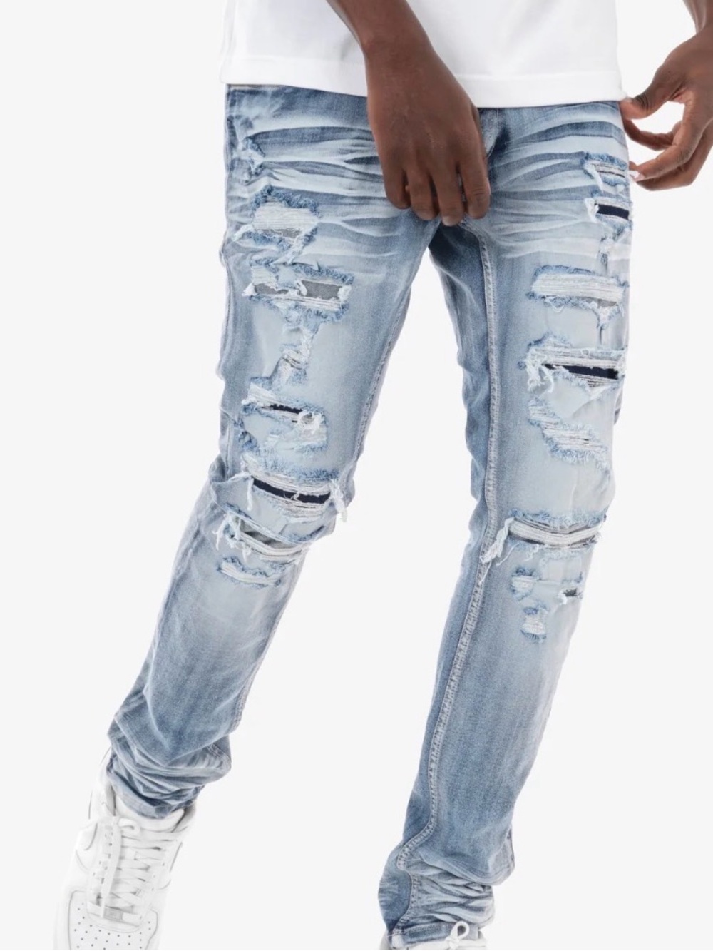 Light Blue Ripped Men’s Jeans - Slim Fit